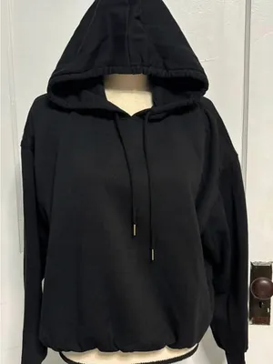 Black cropped Hooded Sweatshirt - Classic Pullover Hoodie thumbnail 1