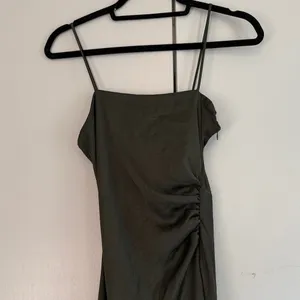 Zara Womens Dark Olive Green Satin Ruched Cami Slip Maxi Dress Size XS 90s Style thumbnail 2