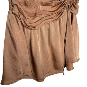 Aerie Ruched Uptown Mini Skirt Size Large Boho Pebble Brown Satin Festival Party thumbnail 4