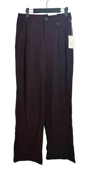 NWT A New Day Chocolate Plum High Waisted Wide Leg Pleated Trousers thumbnail 1