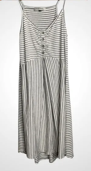 Angel Maternity Striped Spaghetti‑Strap Midi Dress in Gray and White Small thumbnail 1