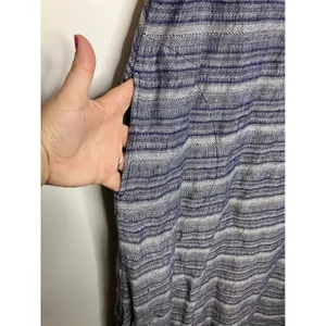 Pure Jill J. Jill Maxi Dress Womens Medium Blue Linen Striped Sleeveless Pockets thumbnail 4