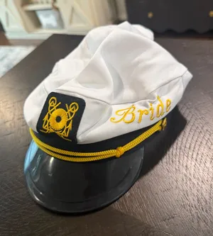 White and Gold Bride Sailor Hat - Women's Bridal Accessory thumbnail 1