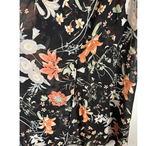 Bellambra Black Floral Sheer Maxi Dress Sz L Button‎ Front V Neck Made in Italy thumbnail 6