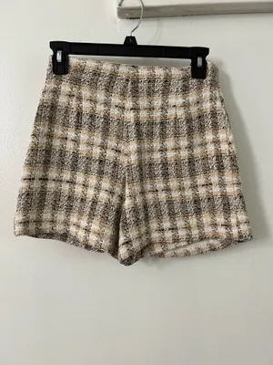 ZARA Brown Plaid Mini Skort - Button Detail thumbnail 5