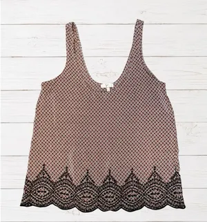 Joie 100% Silk Embroidered Scalloped Hem Boho Tank Top‎ Medium thumbnail 1