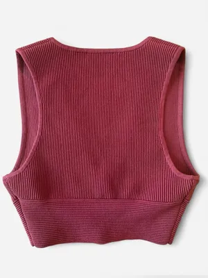 Aritzia Babaton Sculpt Knit Deep V Tank Top Crop Rust Orange M thumbnail 2