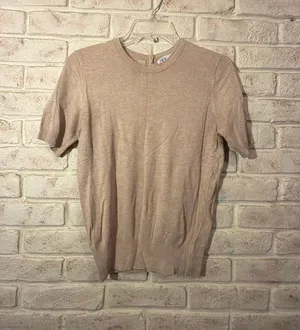 Zara Short Sleeve Fine Knit Sweater Top Beige Size S thumbnail 1