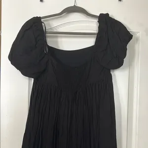 Black Puff Sleeve Mini Dress with Pleated Details thumbnail 2