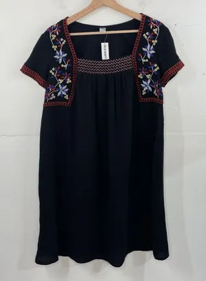 Old Navy Black Mini Dress with Multicolor Floral Embroidery boho size Medium thumbnail 1