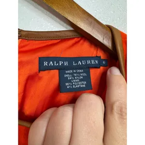 Ralph‎ Lauren Womens Orange Wool Blend Shift Dress Faux Leather Trim Size 6 thumbnail 3