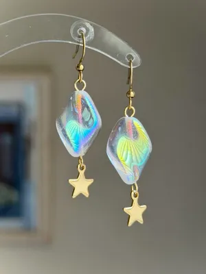 Handmade cute whimsical style quality Czech glass beads unique dangle earrings🩵 thumbnail 2
