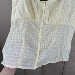 Hollister Tank Top Size XL Butter Yellow Cotton Lace Trim Button Front Coquette thumbnail 3