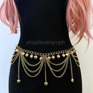 Gold Y2K Tiered Heart Charm Waist Chain Belt, Fits 22-27.5 Inches, X7GA1304 thumbnail 4