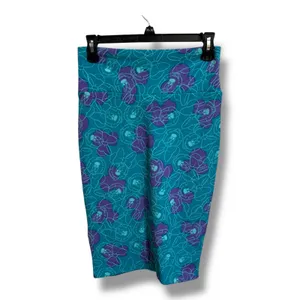 LuLaRoe Cassie Skirt‎ XS Minnie Mouse Teal Purple Floral Stretch Pencil Textured thumbnail 2