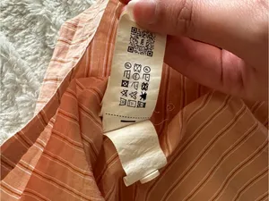 ZARA MAN Salmon Striped Boxy Button Up Shirt Coastal Grandma Resort Camp Collar thumbnail 5