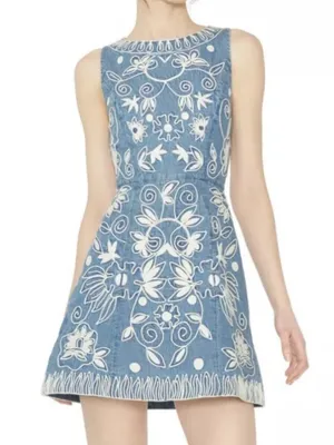 Alice + Olivia Lindsey Embroidered Cotton Chambray Dress Size 2 thumbnail 4