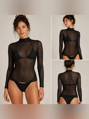 CALIA Draped Funnel Long Sleeve Sheer Mesh Top Small Pure Black NWT thumbnail 2