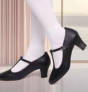 Y2K Black Gothic Preppy Whimsygoth leather t-strap maryjane dark academia loafers pumps oxfords heels schoolgirl-Size 7.5W thumbnail 1