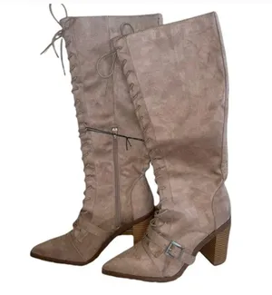 NEW Charles David Dysfunctional Leather Stacked Heel Knee-High Boots Suede thumbnail 2