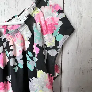 Lauren Conrad Women's Floral Print Tie Back Pleated Neck Blouse Sz M thumbnail 8