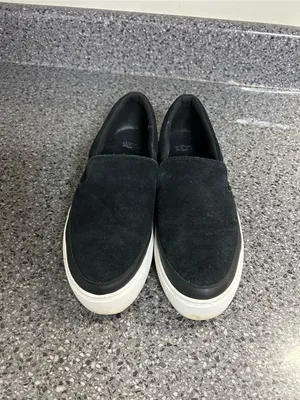 UGG Black Suede Slip-On Platform Loafers thumbnail 4