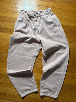 Zara Pale Pink Drawstring Paperbag Waist Chinos thumbnail 1