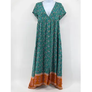 Natural Life Avery Midi Dress‎ Boho Floral Button Front Teal Orange Rayon XS/S thumbnail 2
