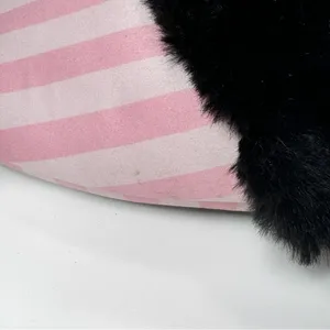Victoria's Secret Faux Fur Trim Striped Slippers Pink Black‎ Large thumbnail 7