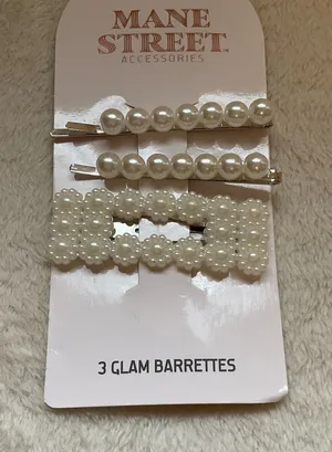Mane Street Pearl Glam Barrettes - Cream (Set of 3) thumbnail 1