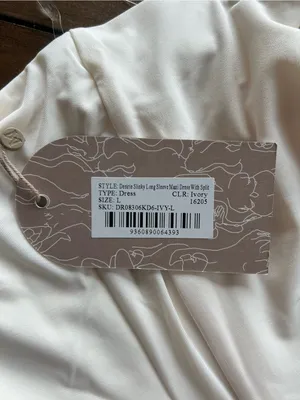 NWT Meshki Desirie Slinky Long Sleeve Maxi Slit Ivory Dress L thumbnail 5