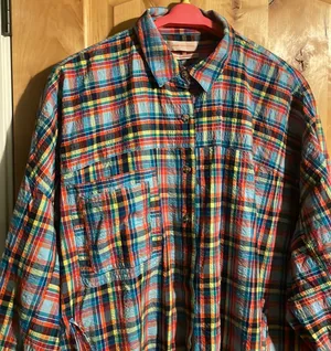 Oversized Bryce Plaid Longline Button-Down Shirt $88 EUC S thumbnail 6
