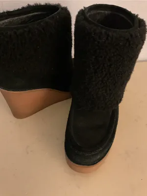 UGG women Black Suede sheepskin Wedge Coldin boots US 9.5 thumbnail 4