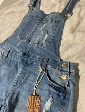 I&M Jeans Light Blue Denim Mid-Rise Overalls thumbnail 4