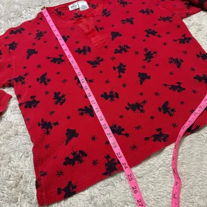 Vintage 90s Disney Store Red Waffle Knit Christmas Mickey Mouse Henley Womens thumbnail 3