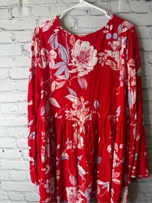 Free people Bella Red Floral V-Neck Babydoll Tunic thumbnail 6