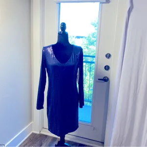 AQUA New Years Party Maddie & Tae Elegant Sequin Keyhole Large Navy Dress thumbnail 2