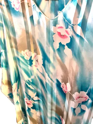 Mary McFadden Rare Vintage 80’s Pastel Floral & Striped Kaftan Mumu Sz OS 🌸 thumbnail 3
