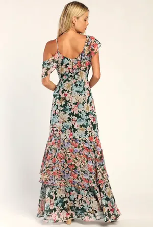 Lulus Radiant Hunter Green Floral Print Chiffon Maxi Dress thumbnail 4