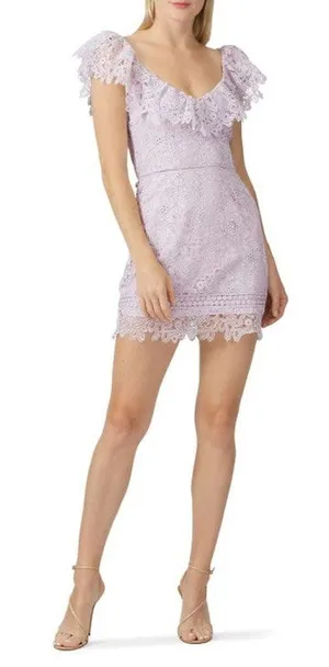 Saylor Lilac Purple Ruffled Lace Adwoa Mini Sheath Dress Women's Size Small thumbnail 1