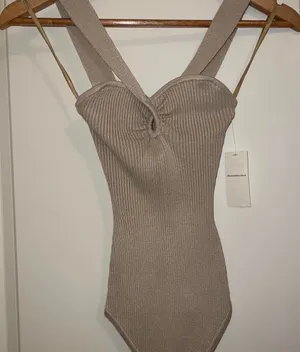 Abercrombie & Fitch Taupe Ribbed Knit Bodysuit thumbnail 1
