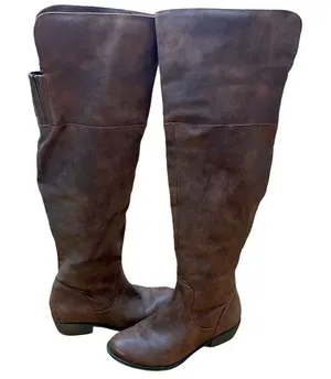Knee high vegan leather distressed look boots thumbnail 1