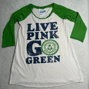Vintage Victoria's Secret PINK Green and White Baseball Tee thumbnail 1