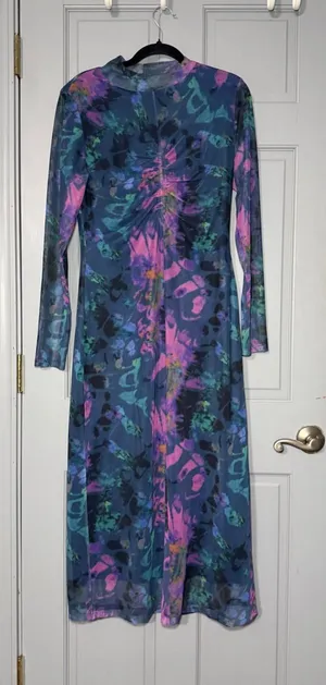 French Connection Abstract Floral Maxi Dress - Blue, Pink & Teal thumbnail 1