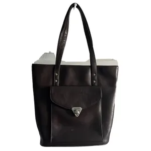 Vintage Guess Brown Triangular Turn Lock Pocket+Zip, Big Tote Shoulder Bag Purse thumbnail 2