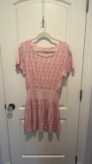 Love Shack Fancy Pink Floral Short Cotton Dress Women’s M thumbnail 2