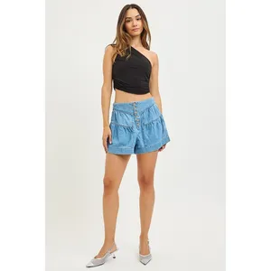 RISEN Elastic Band‎ Slouchy Shorts With Shirred Detail - Medium thumbnail 7