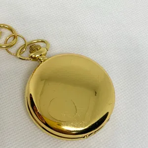 Joy & iman gold tone Pocket Watch Quartz Clip On Purse Fob black dial running thumbnail 4