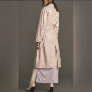 Maeve Anthropologie Lilac Lavender Faux Patent Leather Glossy Trench‎ Coat Large thumbnail 3