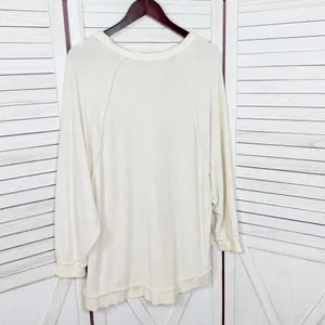 Free People Take It Off‎ Sweatshirt Inside Out Raglan Slouchy Ivory XS thumbnail 9